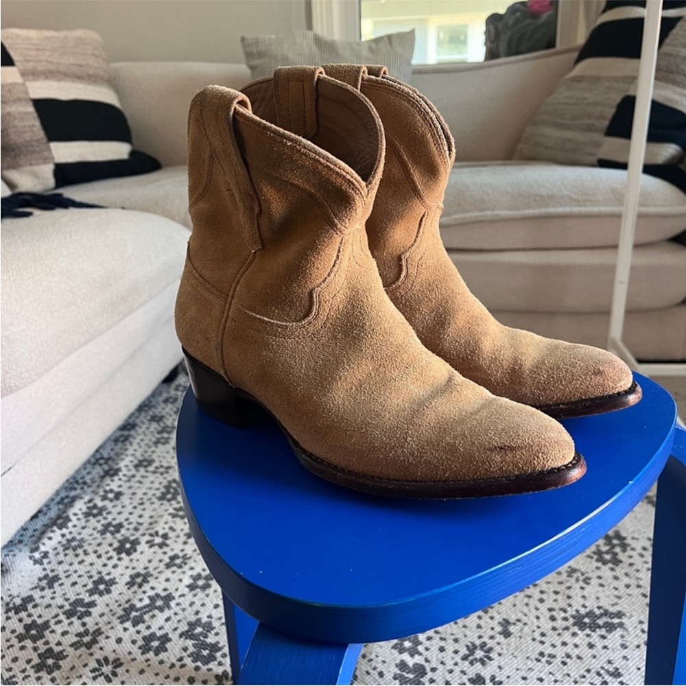 Tecovas Light Lucy Brown Suede Cowboy Boots Ankle — Size 9